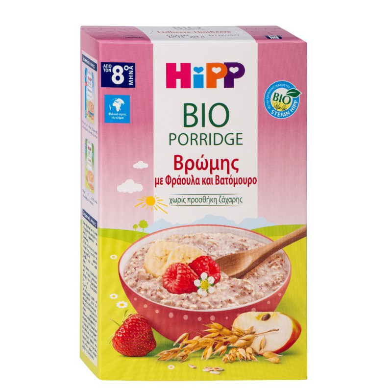 HIPP Bio Βρεφική Κρέμα Βρώμης με Φράουλα και Βατόμουρο Χωρίς Προσθήκη Ζάχαρης 8m+ 250g