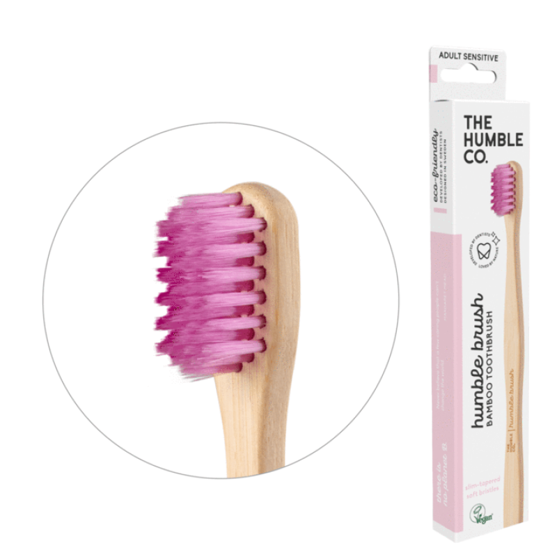 THE HUMBLE CO. Adult Sensitive Toothbrush Οδοντόβουρτσα απο Μπαμπού για Ευαίσθητα Ούλα και Δόντια Χρώμα Ρόζ 1τμχ