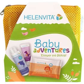 HELENVITA Baby Adventures Πακέτο Ταξιδιού Χρώμα Κίτρινο Baby All Over Cleanser 100ml & Baby Nappy Rash Cream 20ml & Baby Wipes 20τεμ