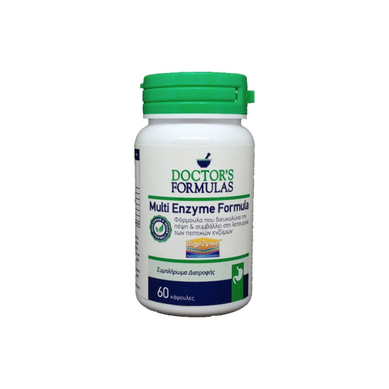 DOCTOR'S FORMULAS Multi Enzyme Formula Συμπλήρωμα Διατροφής Φόρμουλα που Διευκολύνει την Πέψη & Συμβάλλει στη Λειτουργία των Πεπτικών Ενζύμων 60 Κάψουλες