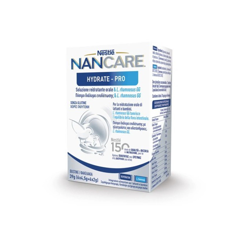 NESTLE Nancare Hydrate Pro Βρεφικό Συμπλήρωμα Διατροφής με Ηλεκτρολύτες , Υδατάνθρακες & Ενεργές Καλλιέργειες L.Rhamnosus απο 0 Μηνών 6x4.5gr & 6x2gr 12 Φακελίσκοι