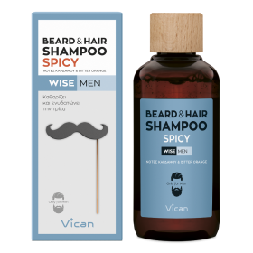VICAN Wise Men Beard & Hair Shampoo Spicy Καθαριστικό Σαμπουάν για Γένια & Μαλλιά 200ml