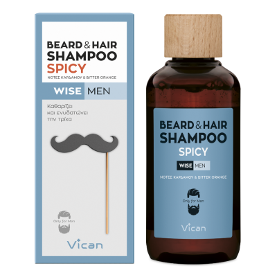 VICAN Wise Men Beard & Hair Shampoo Spicy Καθαριστικό Σαμπουάν για Γένια & Μαλλιά 200ml
