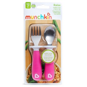 MUNCHKIN Raise Toddler Fork & Spoon Σετ Πιρούνι & Κουτάλι Χρώμα Ροζ 12m+ 2τμχ