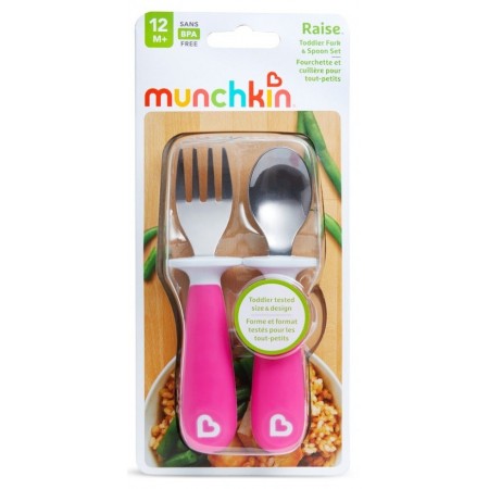 MUNCHKIN Raise Toddler Fork & Spoon Σετ Πιρούνι & Κουτάλι Χρώμα Ροζ 12m+ 2τμχ