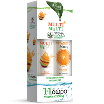 POWER HEALTH Multi+ Multi με Στέβια 20 eff Tabs & Δώρο Vitamin C 500mg 20 eff tabs