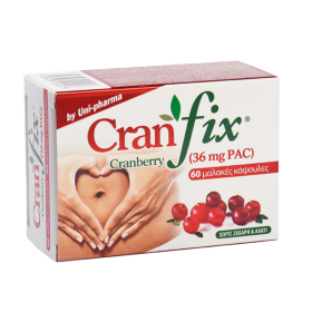 UNI-PHARMA Cranfix 36mg Συμπλήρωμα Διατροφής με Εκχύλισμα Cranberry για την Αντιμετώπιση των Ουρολοιμώξεων 60 Μαλακές Κάψουλες