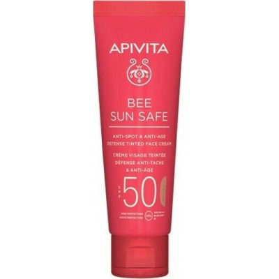APIVITA Bee Sun Safe Anti-Spot & Anti-Age Defence Tinted Face Cream Αντηλιακή Κρέμα Προσώπου Κατά των Πανάδων & των Ρυτίδων με Χρώμα SPF50 50ml