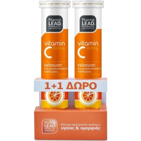 PHARMALEAD 1+1 Vitamin C 1000mg Συμπλήρωμα Διατροφής με Βιταμίνη C για την Ενίσχυση του Ανοσοποιητικού Συστήματος με Γεύση Πορτοκάλι 2 x 20 Αναβράζοντα Δισκία