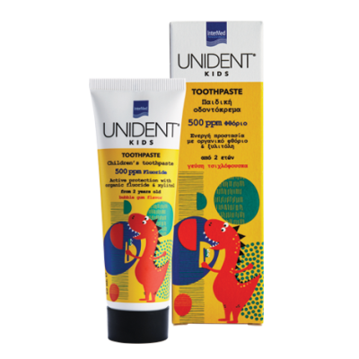 INTERMED Unident Kids Toothpaste 500 ppm Fluoride Παιδική Οδοντόκρεμα απο 2 Ετών με Γεύση Τσιχλόφουσκα 50ml