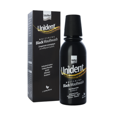 INTERMED Unident Whitening Black Mouthwash Λευκαντικό Στοματικό Διάλυμα με Ενεργό Άνθρακα 250ml