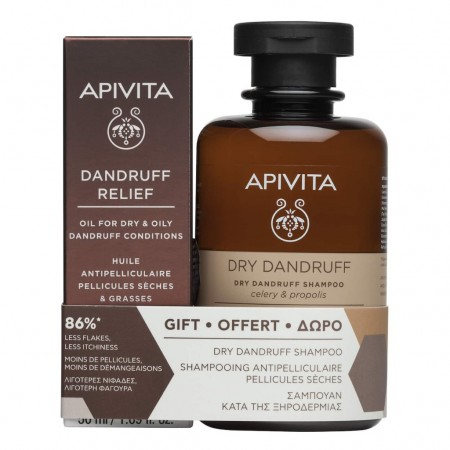 APIVITA 1+1 Πακέτο Δώρου Dry Dandruff Shampoo Σαμπουάν κατά της Ξηροδερμίας με Σέλερι & Πρόπολη 250ml & Dandruf Releif Oil Λάδι Κατά της Ξηροδερμίας 50ml