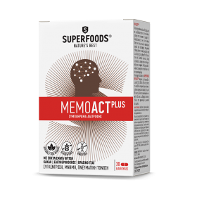 SUPERFOODS Memoact Plus Συμπλήρωμα Διατροφής που Βοηθάει στη Μνήμη , Συγκέντρωση και την Πνευματική Τόνωση 30 Κάψουλες
