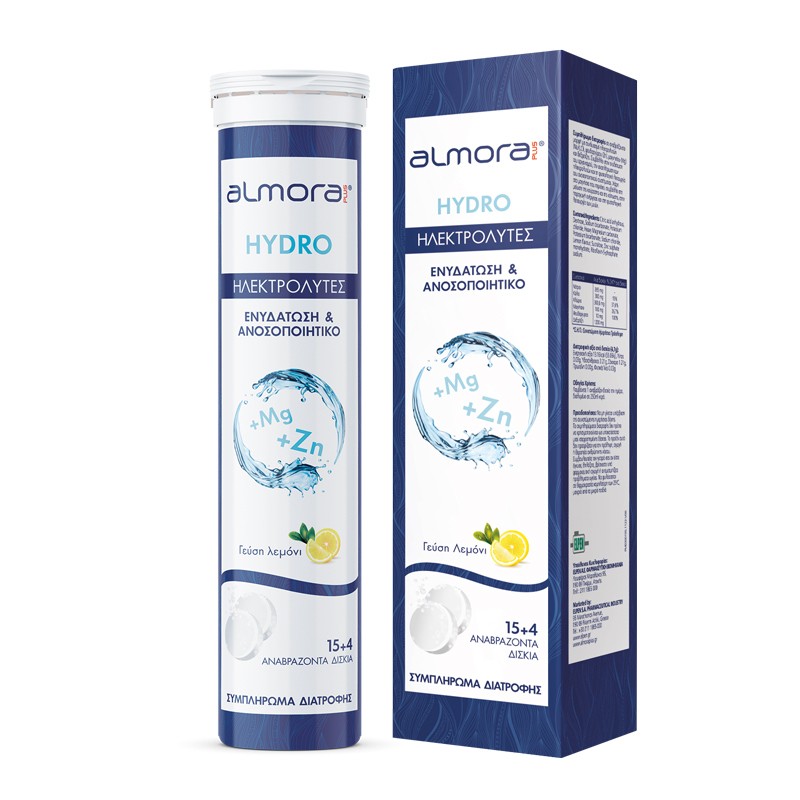 ALMORA Plus Hydro Ηλεκτρολύτες για την Ενυδάτωση του Οργανισμού με Γεύση Λεμόνι 19 Αναβράζοντα Δισκία