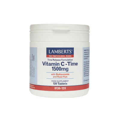 LAMBERTS Vitamin C Time Realease 1500mg Βιταμίνη C Βαθμιαίας Απελευθέρωσης με Προσθήκη Βιοφλαβονοειδών 120 Ταμπλέτες
