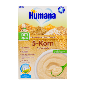 HUMANA 5-Cereals Βιολογική Κρέμα με 5 Δημητριακά Χωρίς Γάλα 6m+ 200g