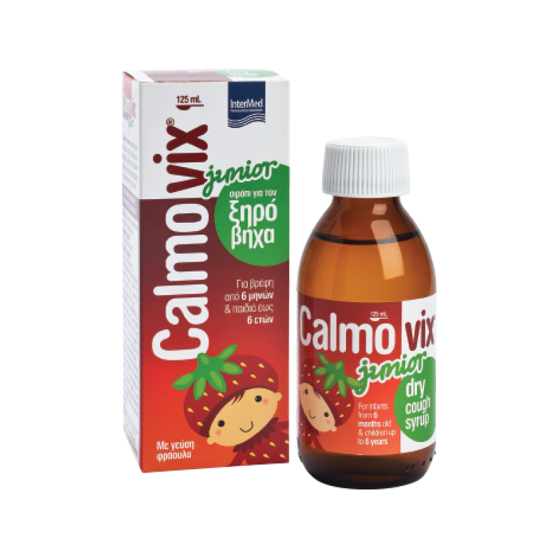 INTERMED Calmovix Junior Σιρόπι για την Ανακούφιση του Ξηρού Βήχα σε Βρέφη & Παιδιά Μέχρι 6 Ετών με Γεύση Φράουλα 125ml
