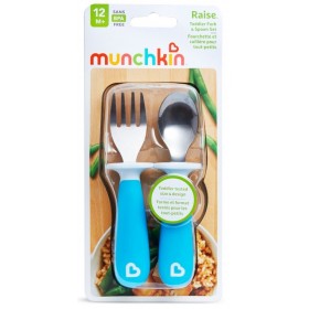 MUNCHKIN Raise Toddler Fork & Spoon Σετ Πιρούνι & Κουτάλι Χρώμα Γαλάζιο 12m+ 2τμχ