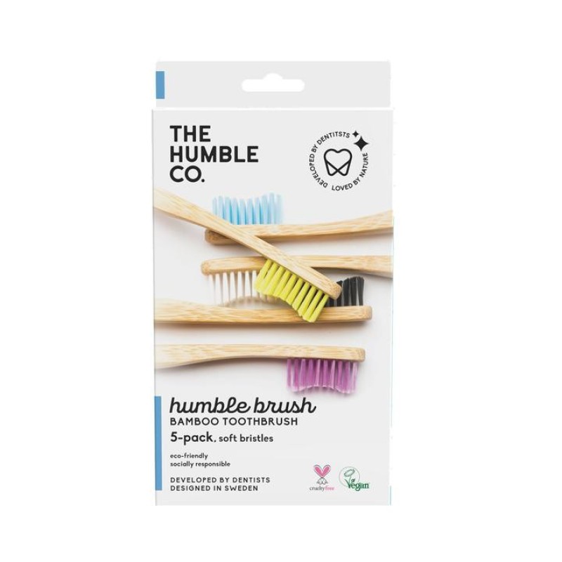 THE HUMBLE CO. Adult 5-Pack Soft Toothbrush Οδοντόβουρτσα απο Μπαμπού με Μαλακή Τρίχα 5τμχ 