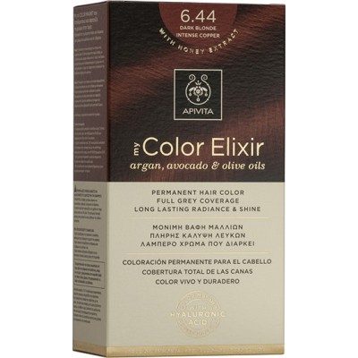 APIVITA My Color Elixir Μόνιμη Βαφή Μαλλιών με 3 Πολύτιμα Έλαια Argan , Αβοκάντο & Ελιάς Απόχρωση Ξανθό Σκούρο Έντονο Χάλκινο 6.44