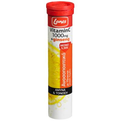 LANES Vitamin C Βιταμίνη C 1000mg + Ginseng,  με υπέροχη γεύση λεμόνι, 20 αναβρ. ταμπλ.