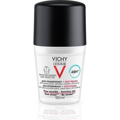 VICHY Homme Roll On Αποσμητικό Κατά της Εφίδρωσης & των Λεκέδων στα Ρούχα 48h 50ml