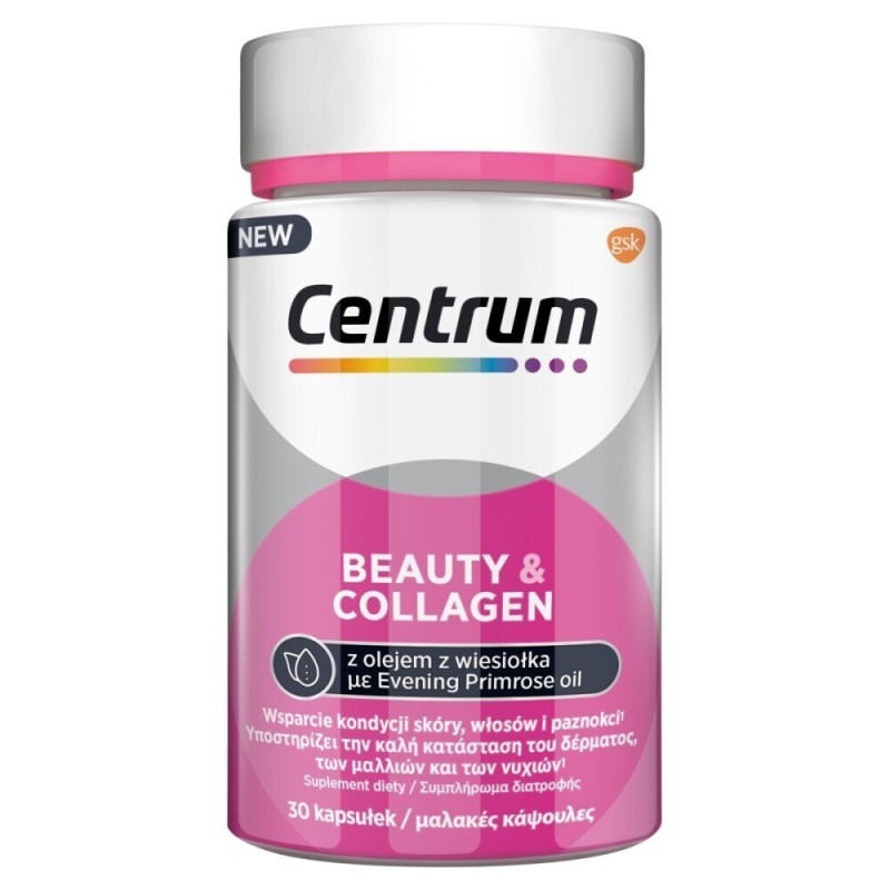 CENTRUM Beauty & Collagen Συμπλήρωμα Διατροφής για Υγιή Επιδερμίδα και Μαλλιά με Βιταμίνες , Μέταλλα , Κολαγόνο και Έλαιο Νυχτολούλουδου 30 Κάψουλες