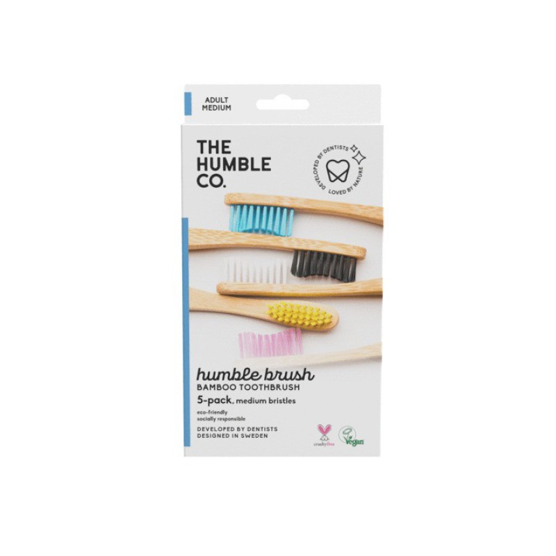 THE HUMBLE CO. Adult 5-Pack Medium Toothbrush Οδοντόβουρτσα απο Μπαμπού με Μέτρια Τρίχα 5τμχ 