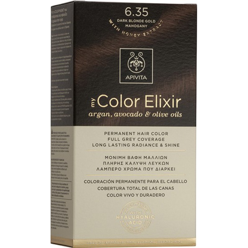 APIVITA My Color Elixir Μόνιμη Βαφή Μαλλιών με 3 Πολύτιμα Έλαια Argan , Αβοκάντο & Ελιάς Απόχρωση Ξανθό Σκούρο Μελί Μαονί 6.35