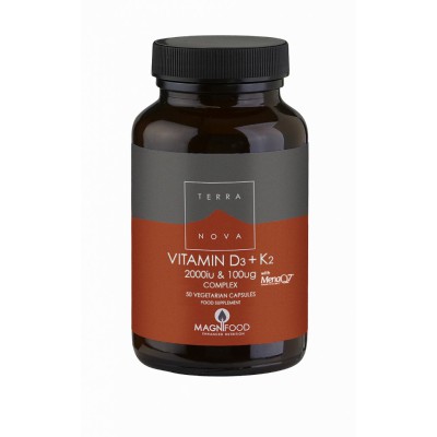 TERRANOVA Vitamin D3+K2 2000IU 100μg Συμπλήρωμα Διατροφής για Υγιή Οστά 50 Κάψουλες