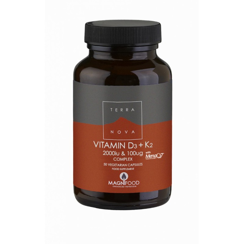 TERRANOVA Vitamin D3+K2 2000IU 100μg Συμπλήρωμα Διατροφής για Υγιή Οστά 50 Κάψουλες