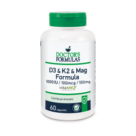 DOCTOR'S FORMULAS Vitamin D3 1000IU & K2100mcg & Mag Formula 100mg Συμπλήρωμα Διατροφής που Συμβάλει στη Φυσιολογική Λειτουργία του Νευρικού & Μυικού Συστήματος 60 Κάψουλες