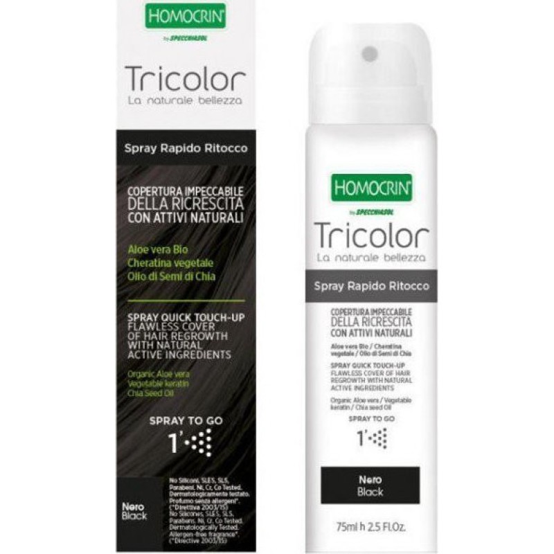 SPECCHIASOL Homocrin Spray To Go Σπρέι Βαφής Μαλλιών για Άψογη Κάλυψη στις Άσπρες Ρίζες Απόχρωση Μαύρο 75ml