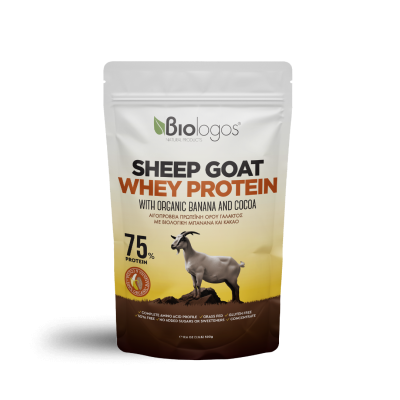 ΒΙΟΛΟΓΟΣ Sheep Goat Whey Protein Αιγοπρόβεια Πρωτείνη Ορού Γάλακτος με Βιολογική Μπανάνα και Κακάο 75% 500g